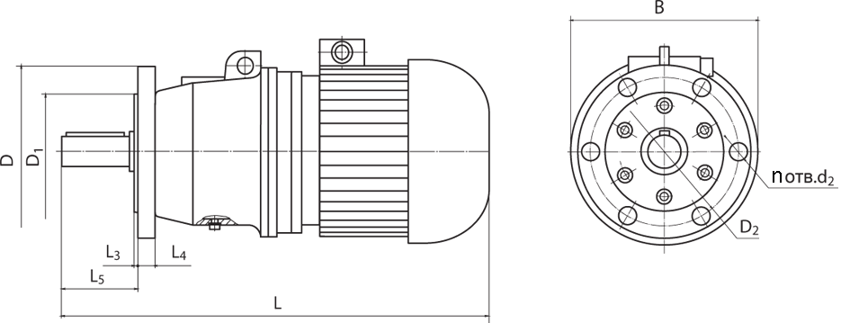 Габаритные и присоединительные размеры мотор-редукторов 3МП (исполнение на фланце)
