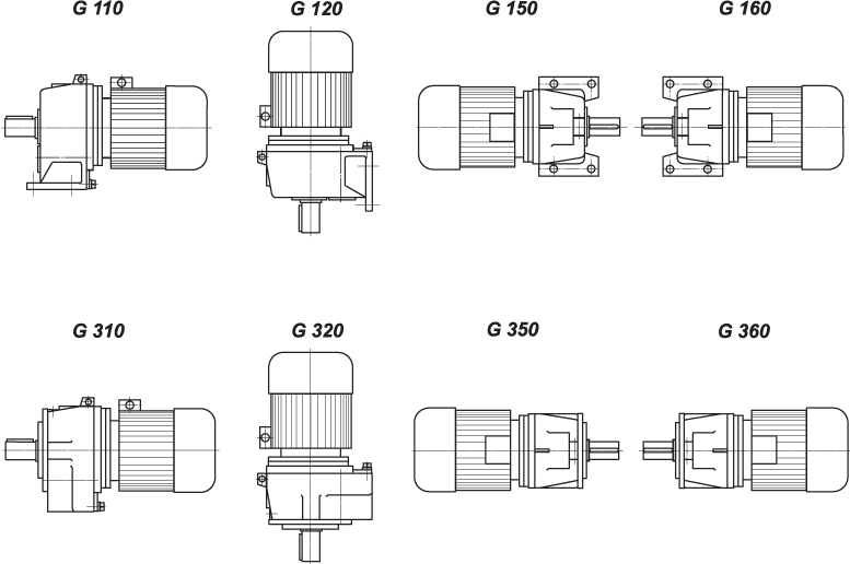 Конструктивное исполнение по способу монтажа мотор-редукторов типа 4МЦ2С