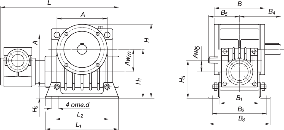 Основные технические характеристики червячных двухступенчатых редукторов Ч2