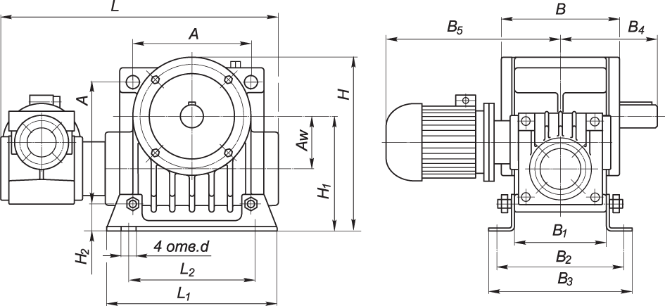 Основные технические характеристики мотор-редукторов МЧ2