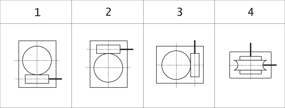 Вариант расположения червячной пары в редукторах Ч2 (вид сбоку)