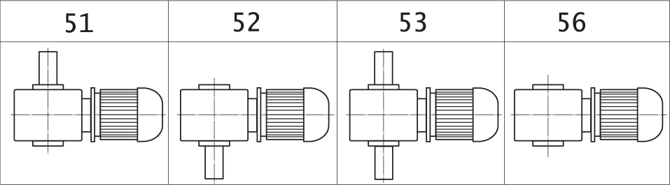 Варианты сборки мотор-редукторов МЧ2 (вид сверху, червяк под колесом)